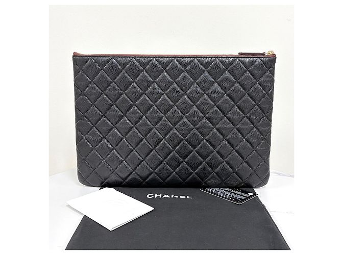 Chanel Clutch Caviar Classic Gold CC Logo Nera Nero - vista 3