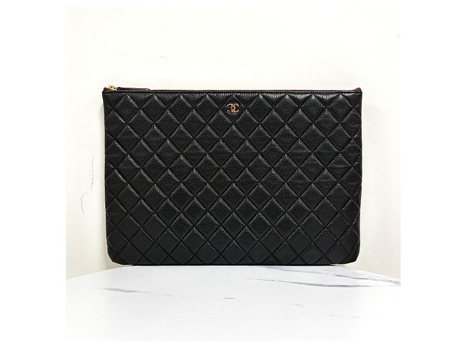 Chanel Clutch Caviar Classic Gold CC Logo Nera Nero - vista 4