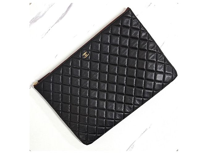Chanel Clutch Caviar Classic Gold CC Logo Nera Nero - vista 5