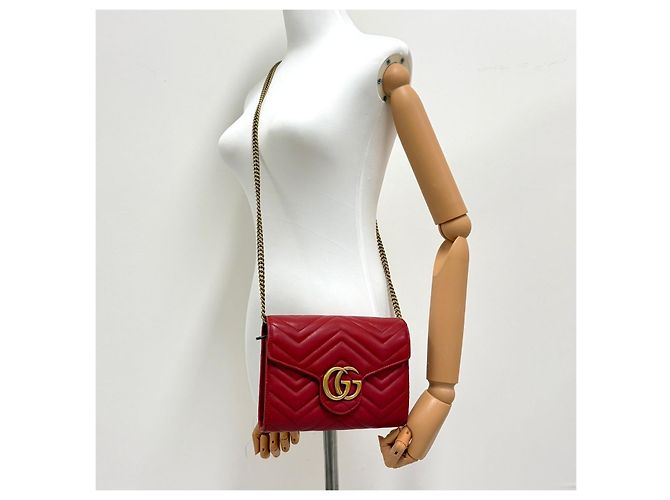 Gucci Borsa a tracolla con catena GG Marmont Matelassé Red Rosso - vista 2