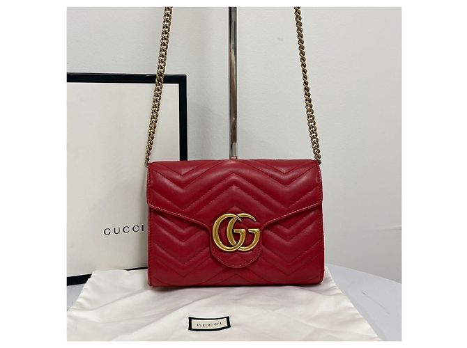 Gucci Borsa a tracolla con catena GG Marmont Matelassé Red Rosso - vista 5