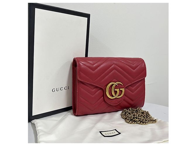 Gucci Borsa a tracolla con catena GG Marmont Matelassé Red Rosso - vista 6