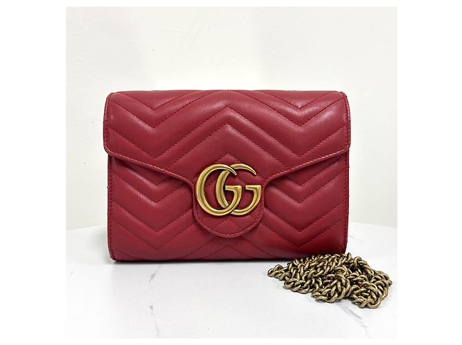 Gucci Borsa a tracolla con catena GG Marmont Matelassé Red Rosso - vista 7