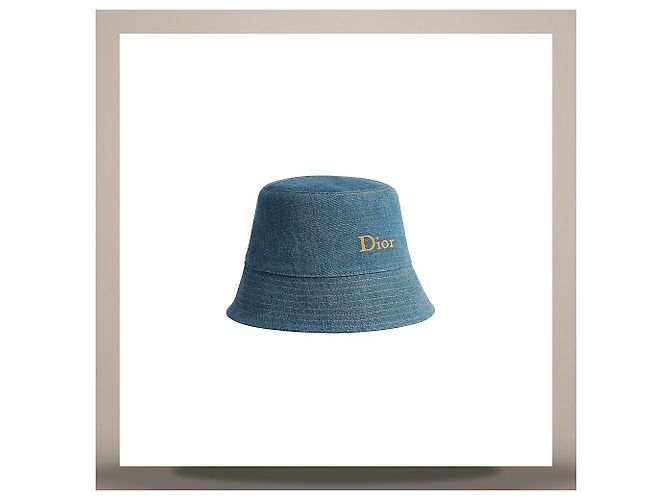 Dior Sombrero Bucket Teddy de ala estrecha Blue Cotton Linen Denim - Ansicht 2