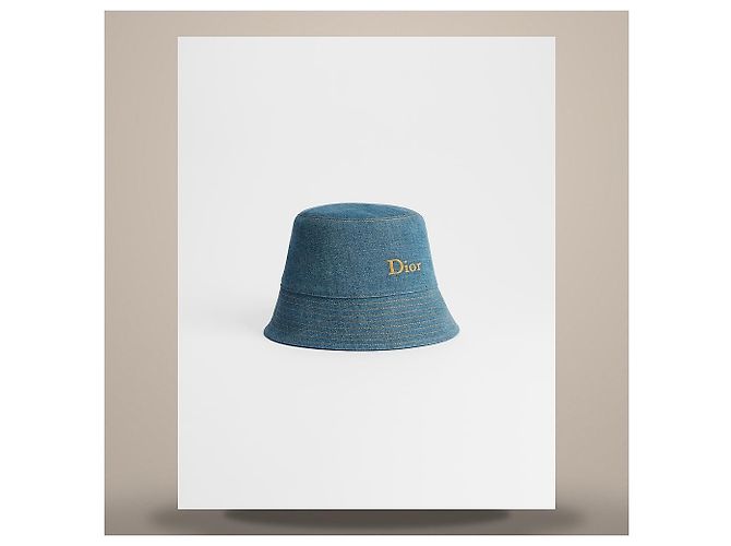 Dior Sombrero Bucket Teddy de ala estrecha Blue Cotton Linen Denim - Ansicht 3