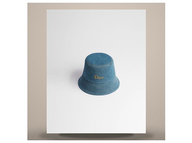 Dior Sombrero Bucket Teddy de ala estrecha Blue Cotton Linen Denim - Ansicht 4
