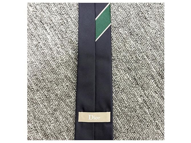 Dior Logo Seiden-Jacquard-Krawatte Navyblau Grün Weiß - Ansicht 12