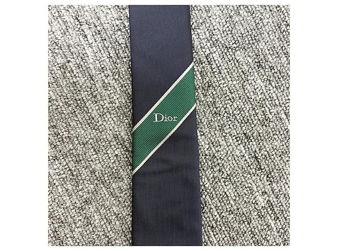 Dior Logo Seiden-Jacquard-Krawatte Navyblau Grün Weiß - Ansicht 13