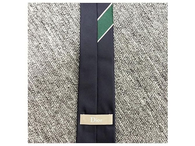 Dior Logo Seiden-Jacquard-Krawatte Navyblau Grün Weiß - Ansicht 4