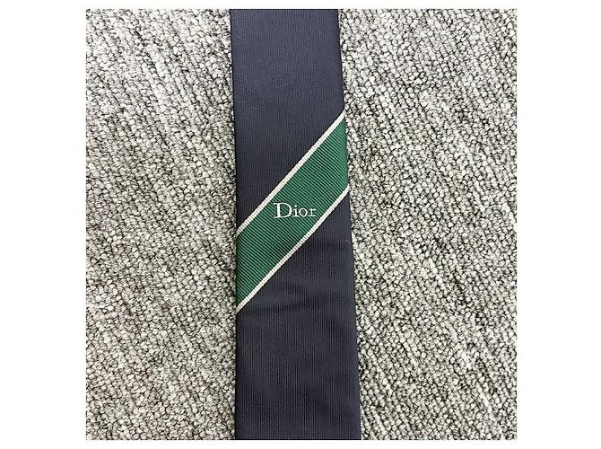 Dior Logo Seiden-Jacquard-Krawatte Navyblau Grün Weiß - Ansicht 5