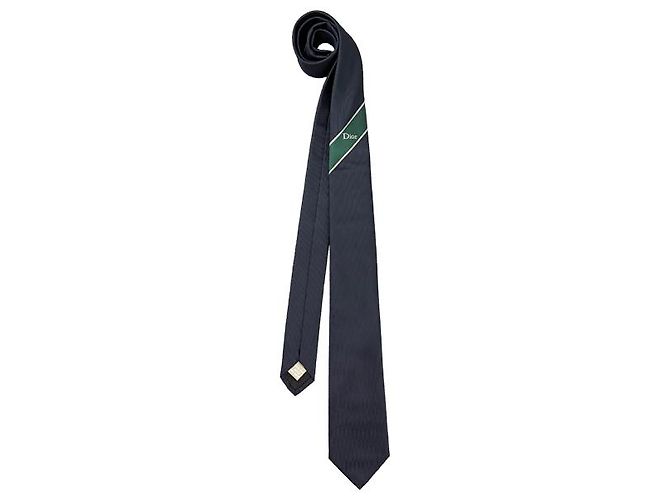 Dior Logo Seiden-Jacquard-Krawatte Navyblau Grün Weiß - Ansicht 9