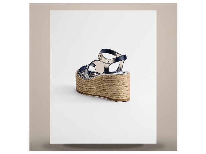 Louis Vuitton Sandali con zeppa Dantel Blu Navy Cotone Pizzo Bianco - vista 5