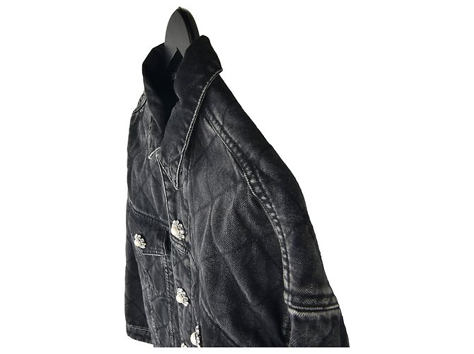 Miu Miu Casaco de ganga oversized acolchoado com botões de cristal - vista 2