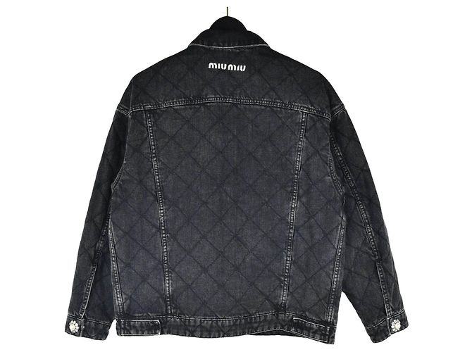 Miu Miu Casaco de ganga oversized acolchoado com botões de cristal - vista 3