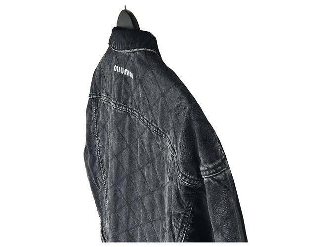 Miu Miu Casaco de ganga oversized acolchoado com botões de cristal - vista 4