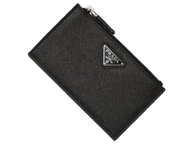 Prada Portacarte con zip e logo Triangle Nero - vista 8