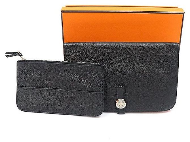 Hermès Portafoglio Dogon Duo in pelle Togo nera con hardware argento Nero - vista 3