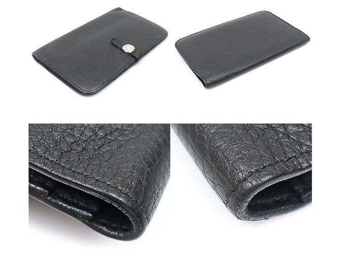 Hermès Portafoglio Dogon Duo in pelle Togo nera con hardware argento Nero - vista 6