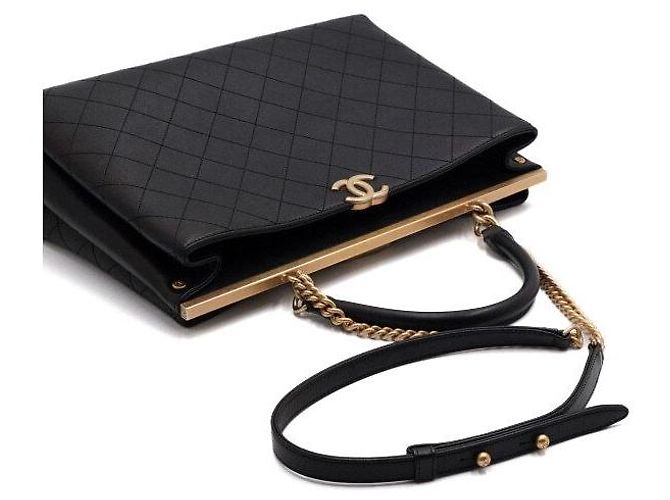 Chanel Borsa Tote Grande Black Coco Lux con tracolla a catena dorata Nero - vista 10