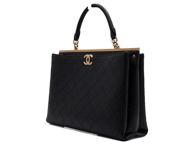 Chanel Borsa Tote Grande Black Coco Lux con tracolla a catena dorata Nero - vista 2