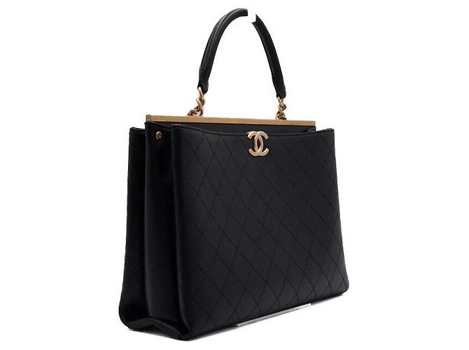 Chanel Borsa Tote Grande Black Coco Lux con tracolla a catena dorata Nero - vista 3