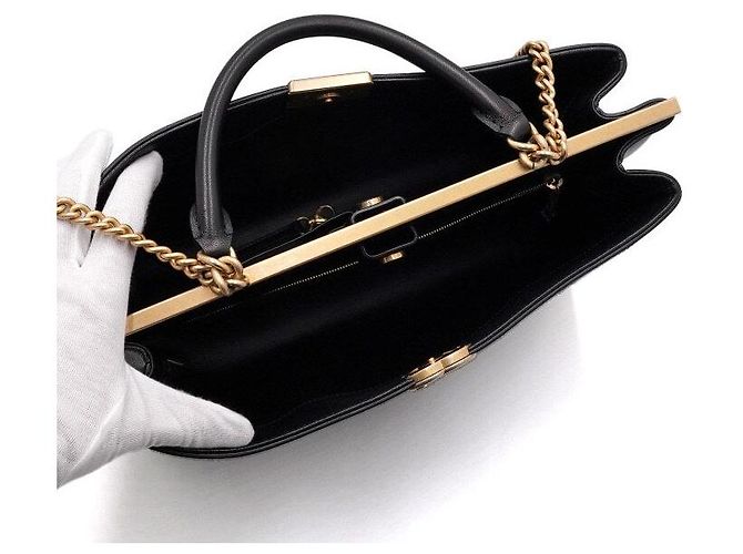 Chanel Borsa Tote Grande Black Coco Lux con tracolla a catena dorata Nero - vista 5
