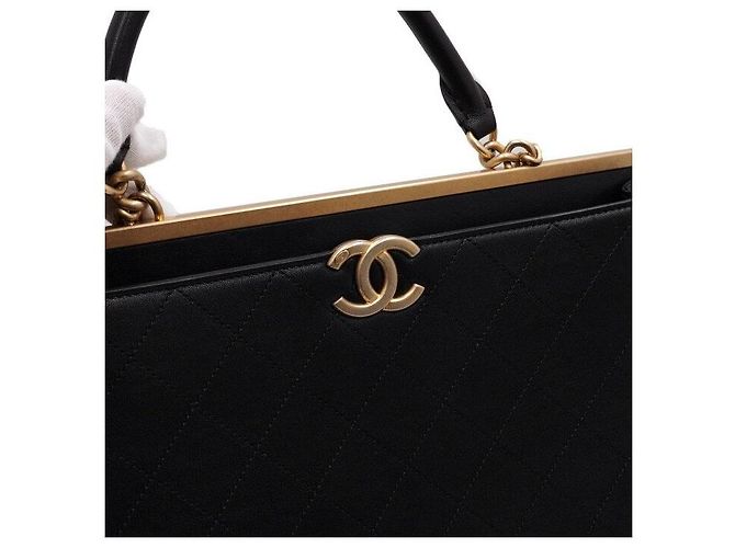 Chanel Borsa Tote Grande Black Coco Lux con tracolla a catena dorata Nero - vista 8