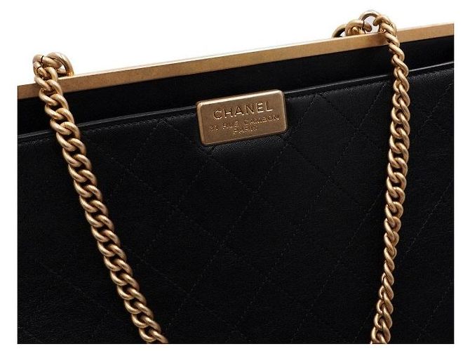 Chanel Borsa Tote Grande Black Coco Lux con tracolla a catena dorata Nero - vista 9