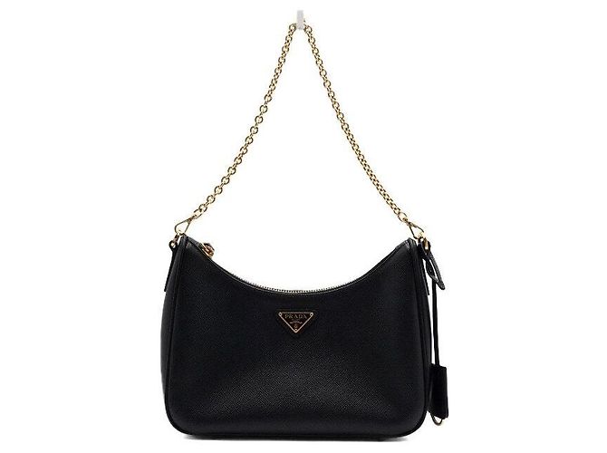 Prada Borsa hobo multi Re-Edition in pelle Saffiano nera con catena dorata - vista 2