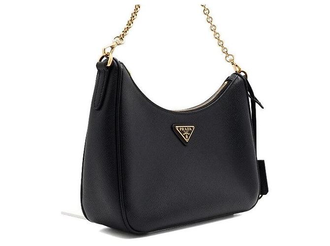 Prada Borsa hobo multi Re-Edition in pelle Saffiano nera con catena dorata - vista 4