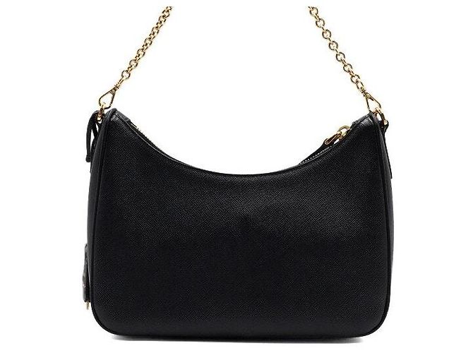 Prada Borsa hobo multi Re-Edition in pelle Saffiano nera con catena dorata - vista 5