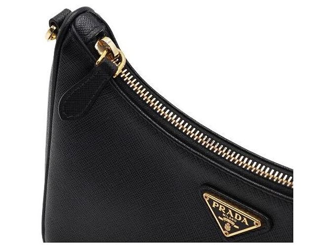Prada Borsa hobo multi Re-Edition in pelle Saffiano nera con catena dorata - vista 8