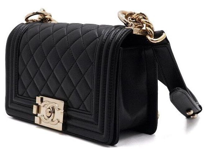 Chanel Borsa a tracolla e crossbody Boy Small in pelle d'agnello con catena dorata Nero - vista 3