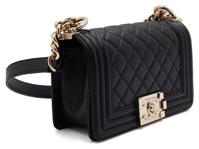 Chanel Borsa a tracolla e crossbody Boy Small in pelle d'agnello con catena dorata Nero - vista 4
