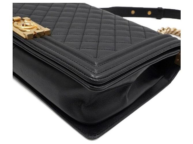 Chanel Borsa a tracolla Boy Large Flap in pelle d'agnello nera con catena dorata Crossbody - vista 10