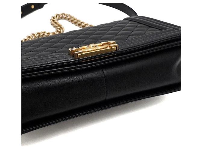 Chanel Borsa a tracolla Boy Large Flap in pelle d'agnello nera con catena dorata Crossbody - vista 11