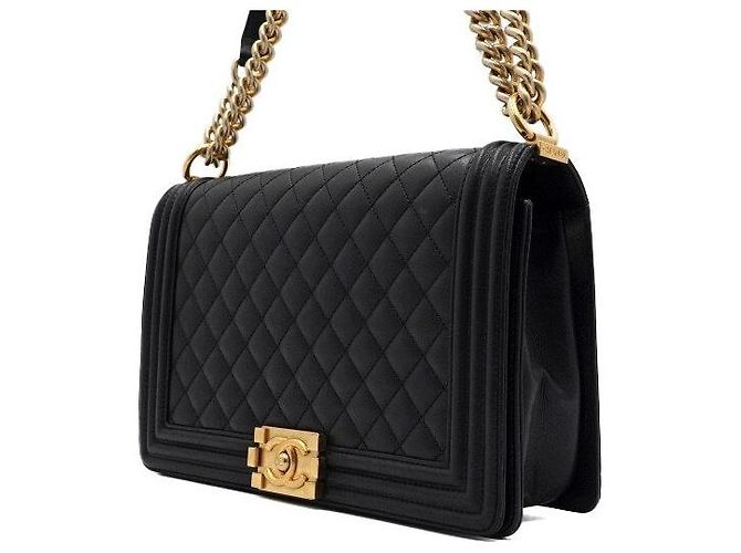 Chanel Borsa a tracolla Boy Large Flap in pelle d'agnello nera con catena dorata Crossbody - vista 2