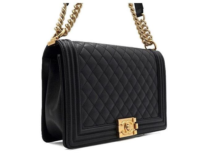 Chanel Borsa a tracolla Boy Large Flap in pelle d'agnello nera con catena dorata Crossbody - vista 3