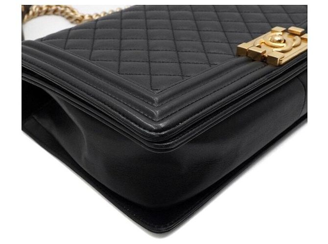 Chanel Borsa a tracolla Boy Large Flap in pelle d'agnello nera con catena dorata Crossbody - vista 9
