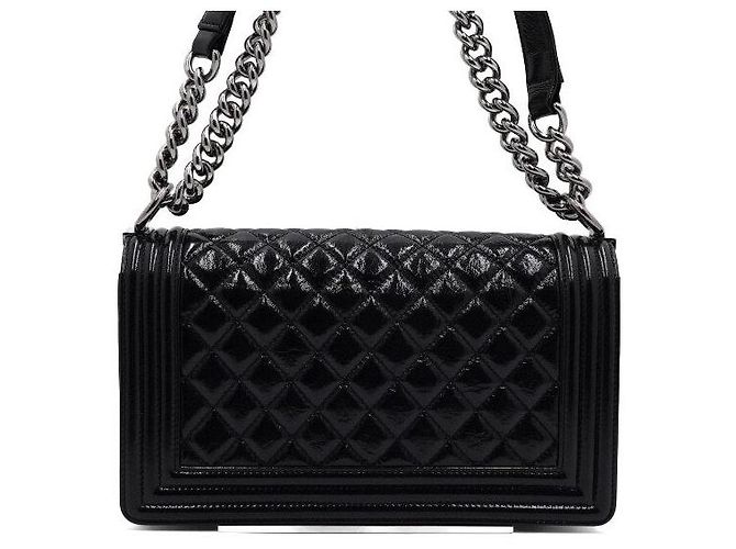 Chanel Borsa a tracolla e spalla Boy Medium Flap in vitello verniciato nero con catena argentata - vista 5