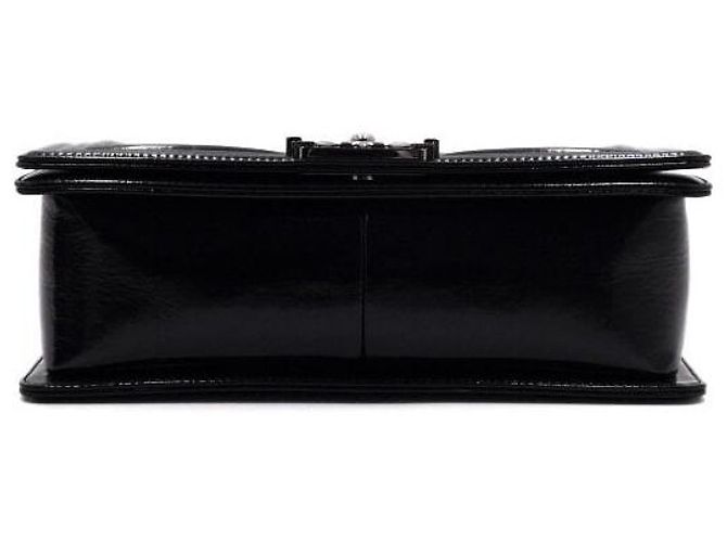 Chanel Borsa a tracolla e spalla Boy Medium Flap in vitello verniciato nero con catena argentata - vista 8