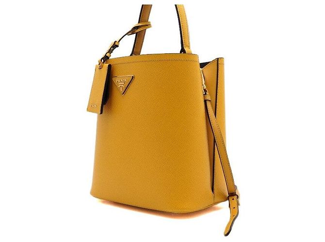 Prada Borsa Tote e Borsa a Tracolla Medium Yellow Saffiano Doblé Panier Giallo - vista 2