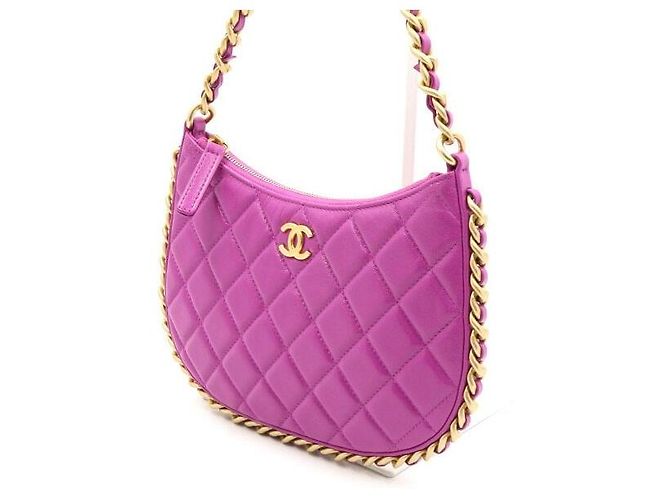 Chanel Borsa a tracolla hobo da donna in pelle di agnello viola con catena CC dorata Porpora - vista 2