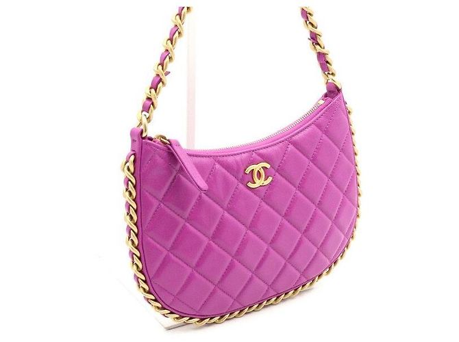 Chanel Borsa a tracolla hobo da donna in pelle di agnello viola con catena CC dorata Porpora - vista 3