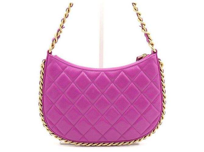 Chanel Borsa a tracolla hobo da donna in pelle di agnello viola con catena CC dorata Porpora - vista 4