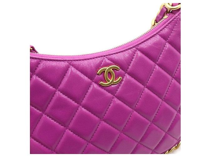 Chanel Borsa a tracolla hobo da donna in pelle di agnello viola con catena CC dorata Porpora - vista 7