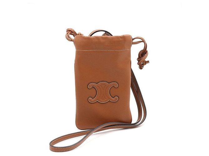 Céline Borsa a tracolla pochette per telefono Triomphe in pelle color Tan con coulisse - vista 2