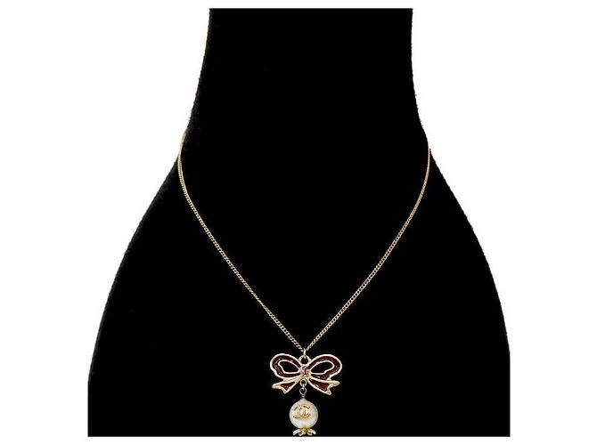 Chanel Collana CC in oro con perle e nastro rosa - vista 5