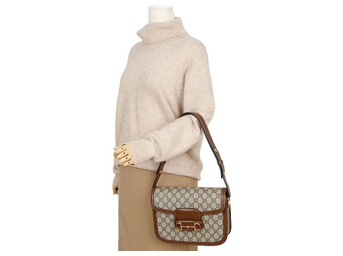 Horsebit 1955 Gucci Borsa a tracolla Small Horsebit GG Marrone - vista 10