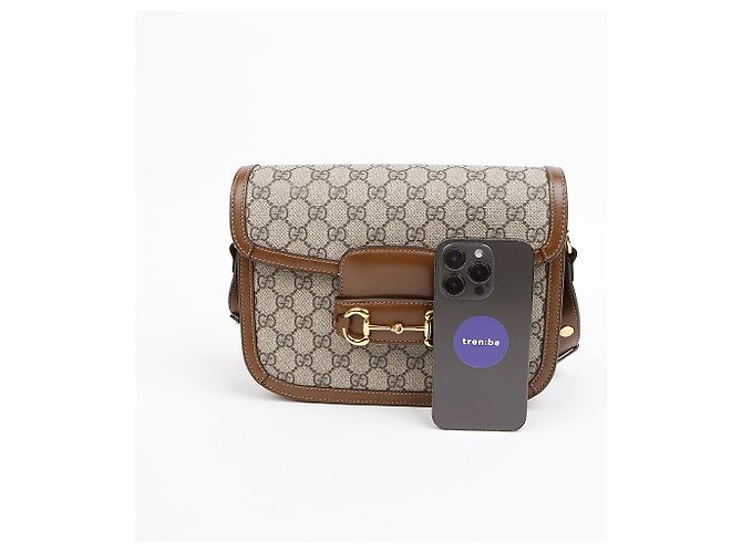 Horsebit 1955 Gucci Borsa a tracolla Small Horsebit GG Marrone - vista 7